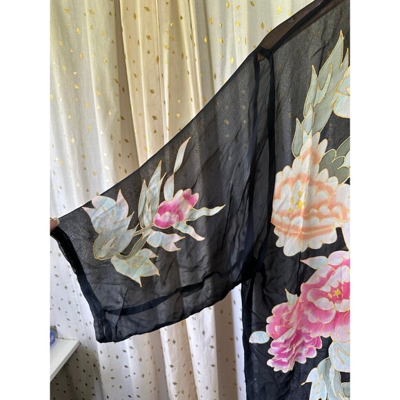 Dawn Hangzhou Liming Textiles 100% Silk Sheer Floral Open Kimono One Size - Picture 3 of 7